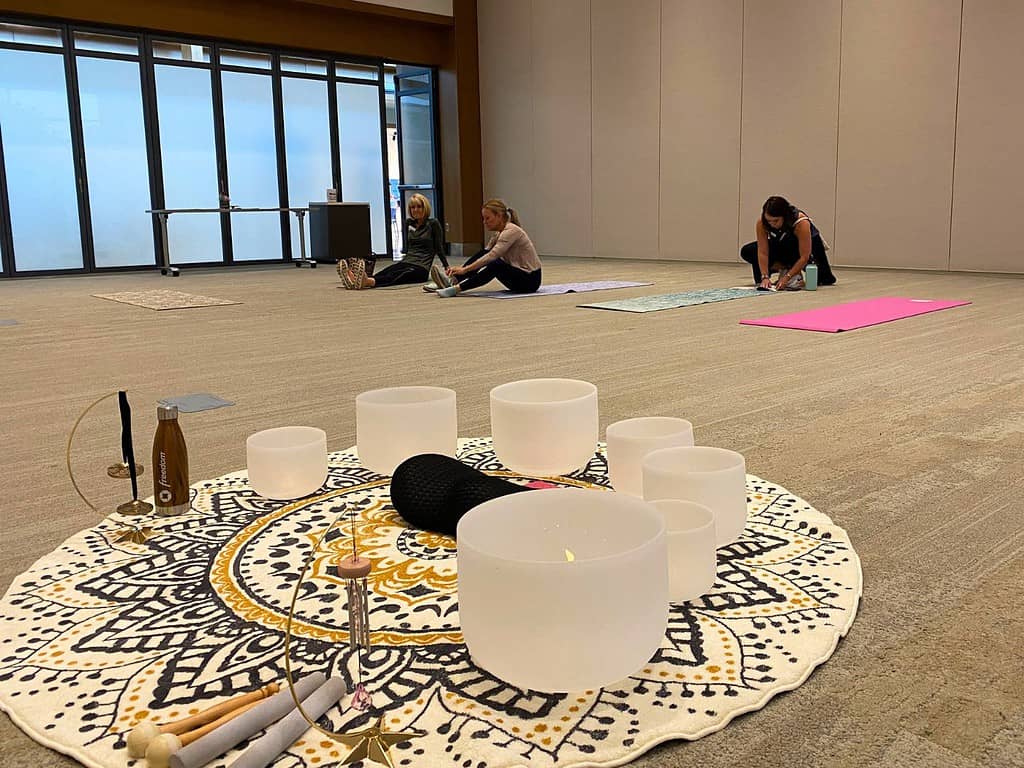 sound bowls and yoga mats at a Orlando Meditation Class at Center for Health and Wellbeing