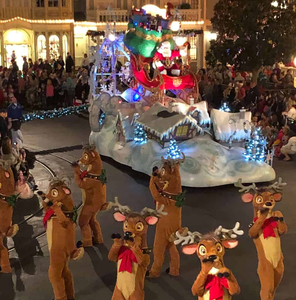 Santa Claus and Reindeer During Mickey's Once Upon a Christmas Time Parade.