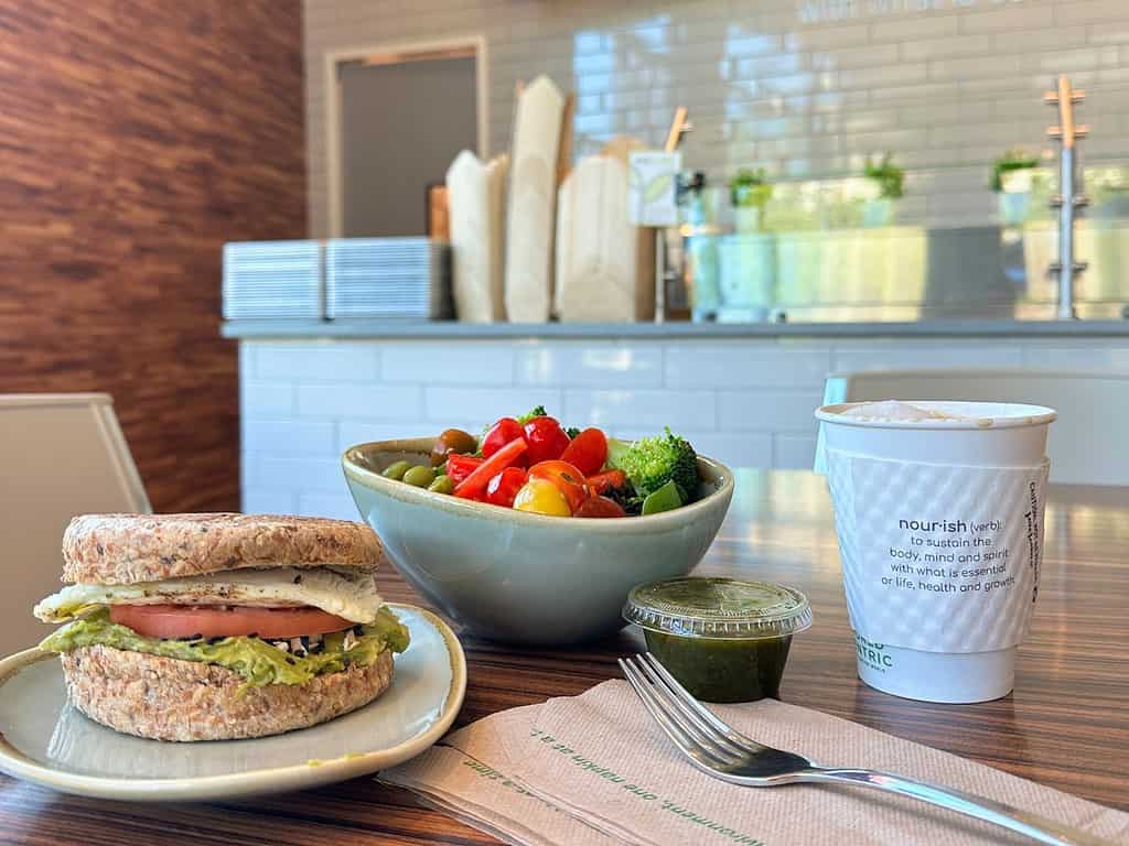 egg and avocado sandwich and veggie power bowl at Nourish Coffee and Kitchen 