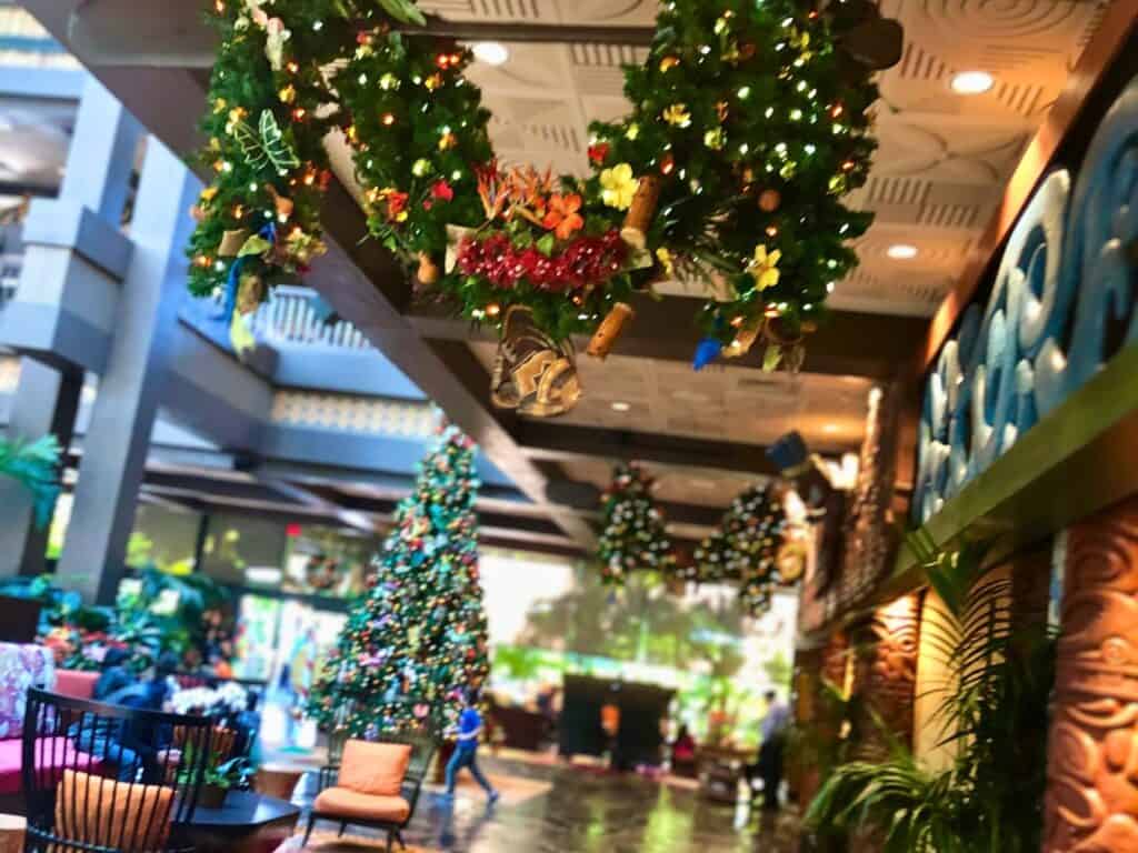 Holiday Decorations Disney's Polynesian Village Resort lobby