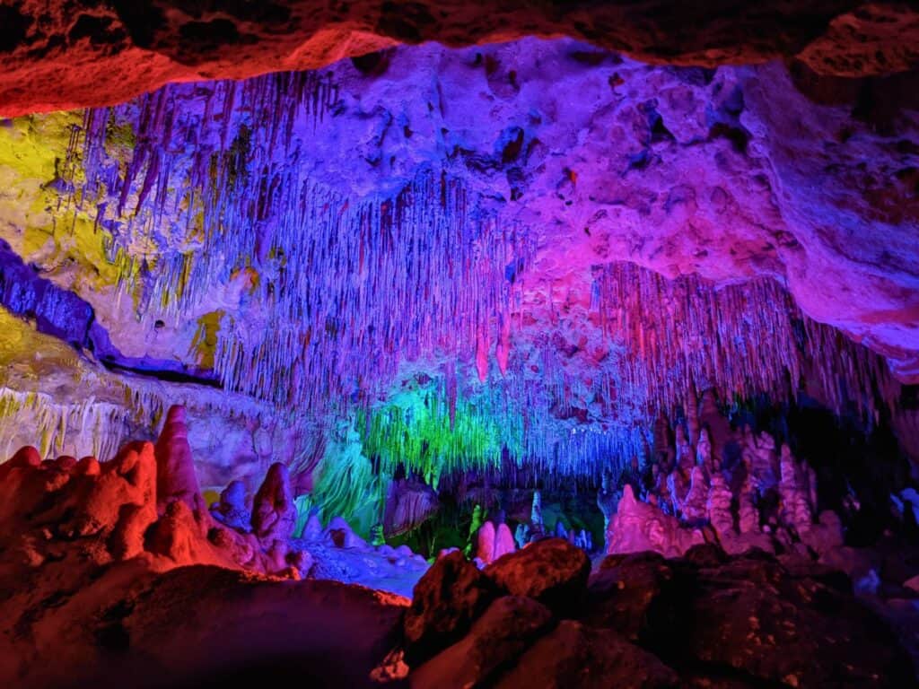 colorful lights shown inside Caverns Florida State Park