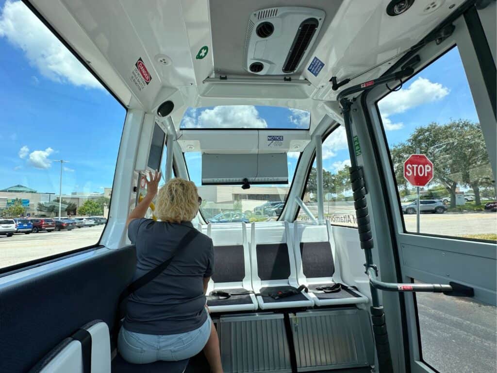 Inside the Beep Autonomous Shuttle Altamonte Springs with attendant on board