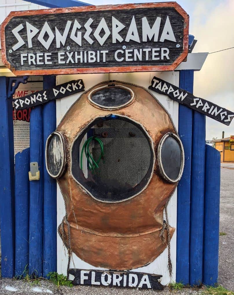 Labor Day Weekend Getaways Tarpon Springs photo op with diver helmet - image by Maria DiCicco