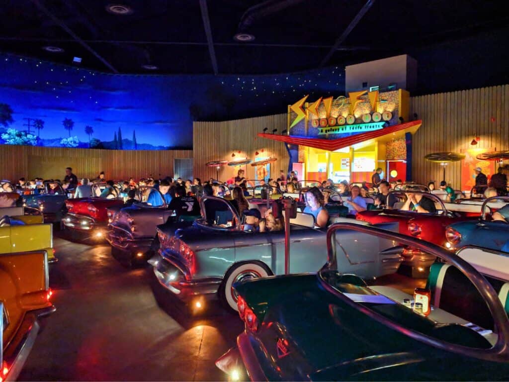 Dining Room Sci-Fi Dine In Theater Restaurant Disney's Hollywood Studios with vintage car themed tables