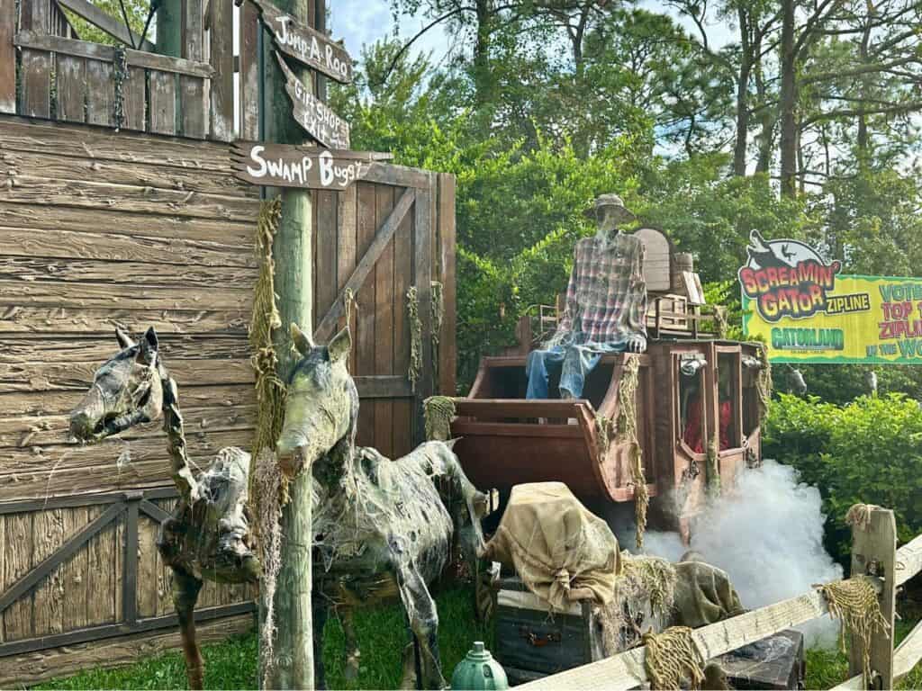 spooky decorations at Gator Gulch at Gators Ghosts and Goblins Gatorland Halloween