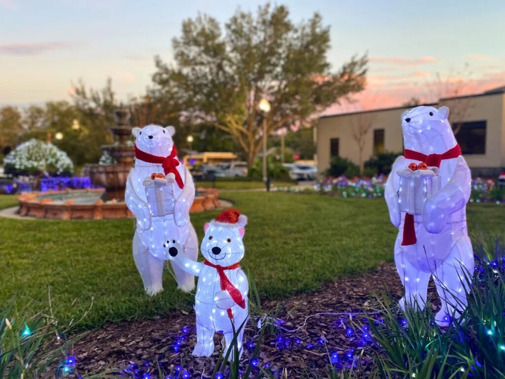three polar bear holiday decorations at lake concord park
