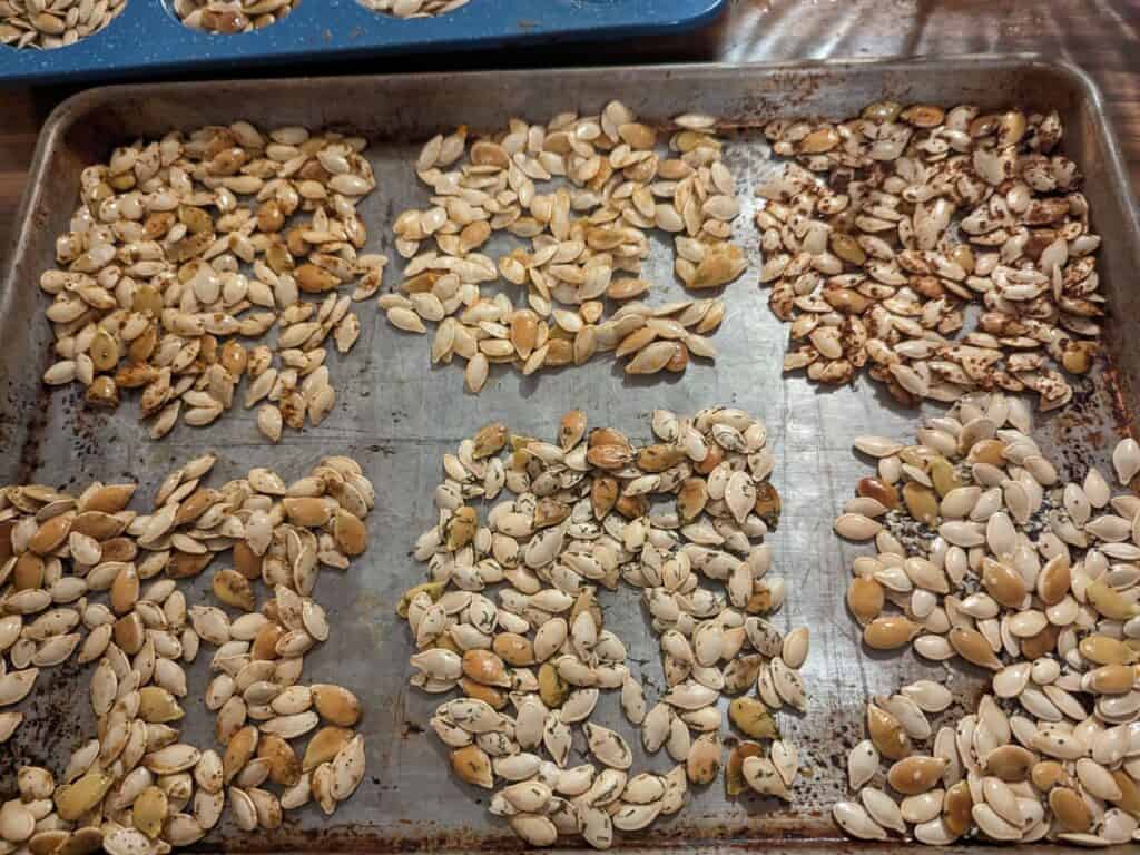 Pumpkin Seeds on Baking Sheet