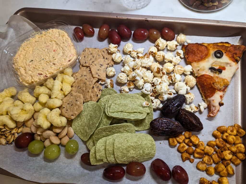 overhead shot of Kids charcuterie for Thanksgiving Dinner with kid friendly bites