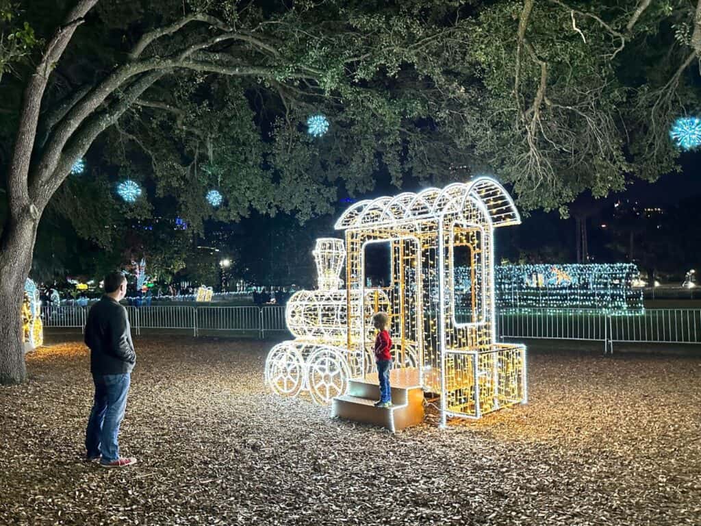 Light Display Near Holiday Train for Kids Lake Eola Park 