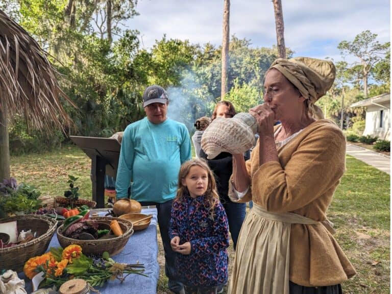 Image of a reenactment taking place at Fort Mose Historic State Park