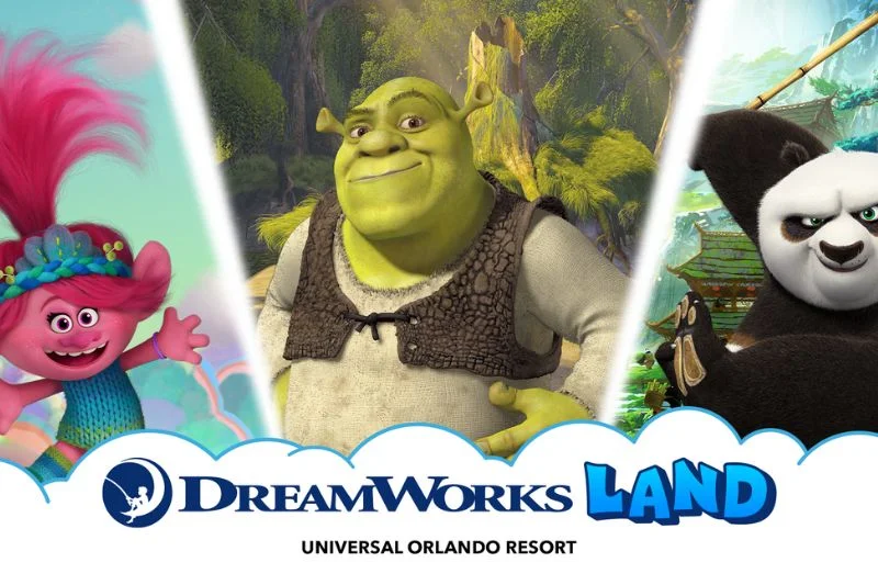 DreamWorks Land Graphic With Poppy Troll Shrek and Po Kung Fu Panda