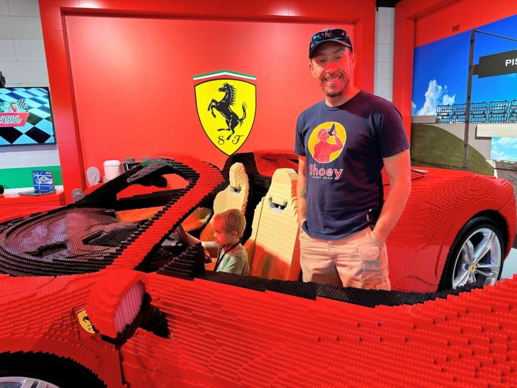 Father and Son with Ferrari Build and Race LEGO Ferrari Model at LEGOLAND Florida 