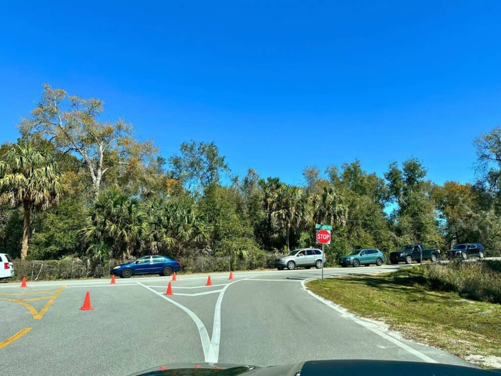 Line of Cars waiting to get into Blue Spring State Park