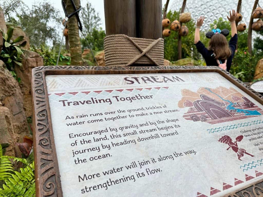 Sign About Water Flow at EPCOT Journey of Water Moana