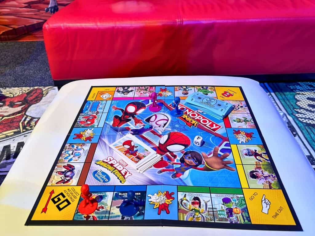 Spidey and His Amazing Friends Monopoly Junior Game open on a table