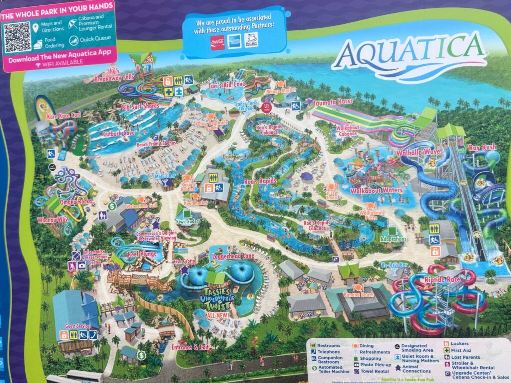 Aquatica Orlando Map on a large sign Posted in the Park 