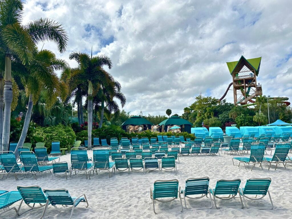 Beach Chairs and Loungers at Aquatica Orlando Near Wave Pool
