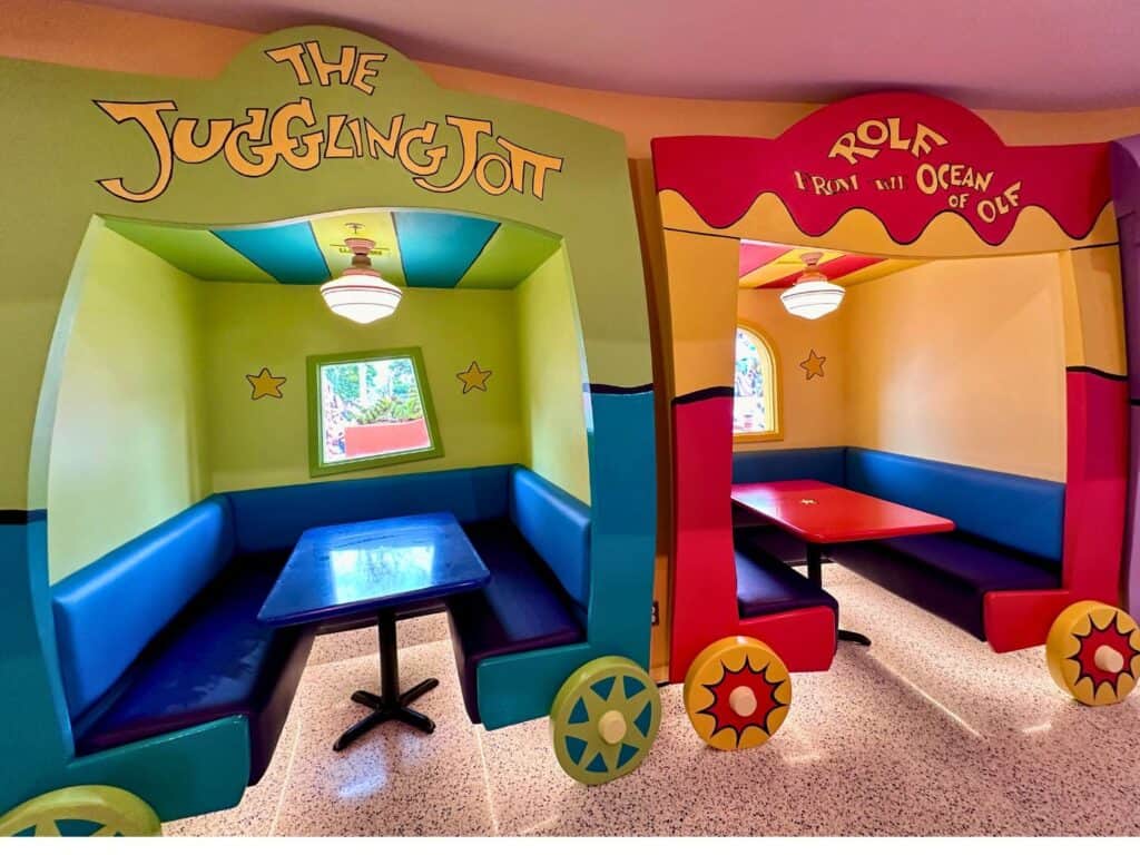 Image of Circus McGurkus Restaurant Booths that resemble train cars