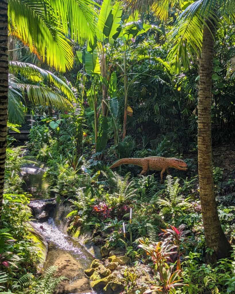 Image of a dinosaur in the gardens at Leu Gardens