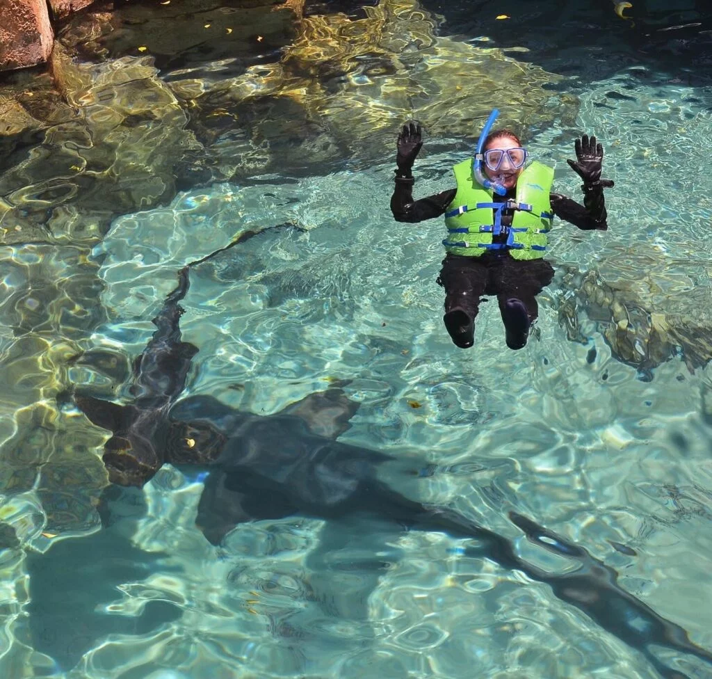 Dani-Meyering-smiling-during-Shark-Snorkel-at-Discovery-Cove-image-by-Discovery-Cove-staff