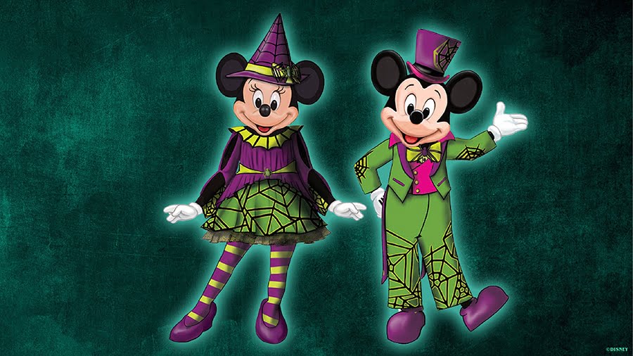 Mickey and Minnie Mouse new costumes Not So Scary Halloween Party, rendering