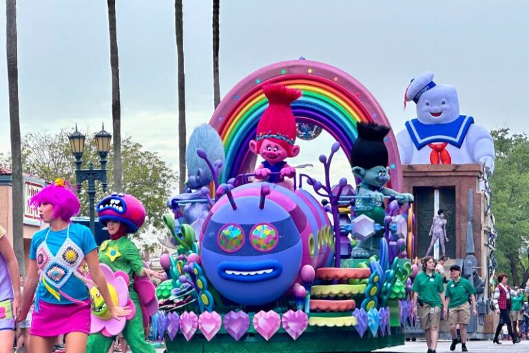 Trolls Float with Ghostbuster Float in Mega Movie Parade at Universal Orlando