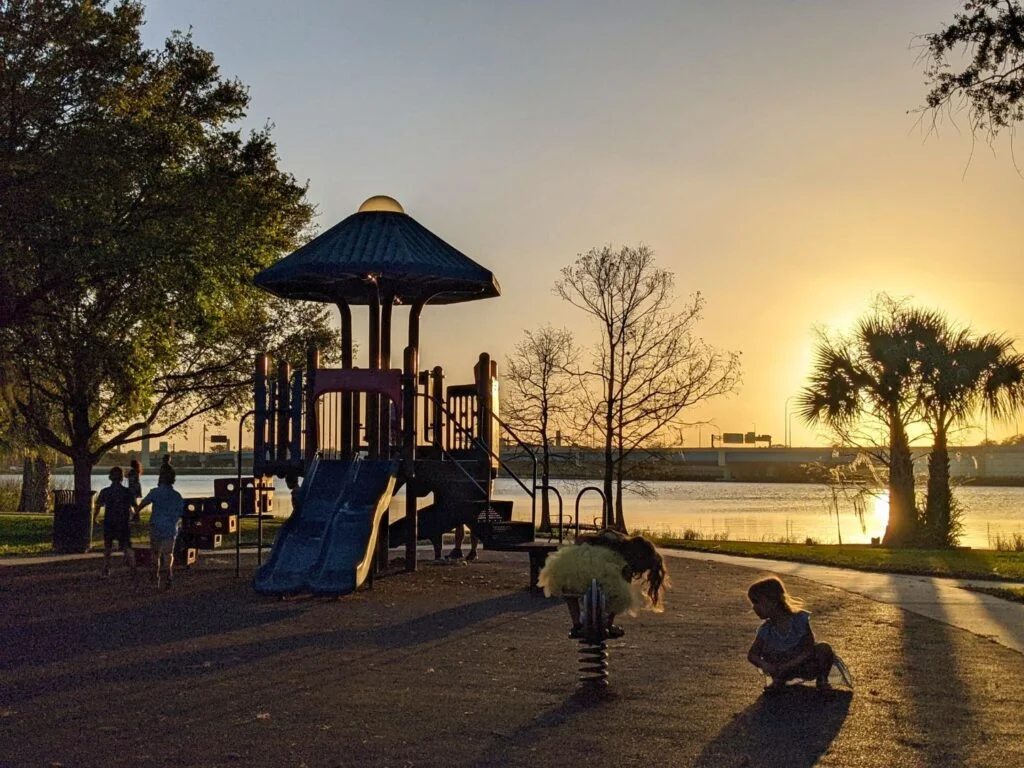 Lake Ivanhoe Playground at sunset