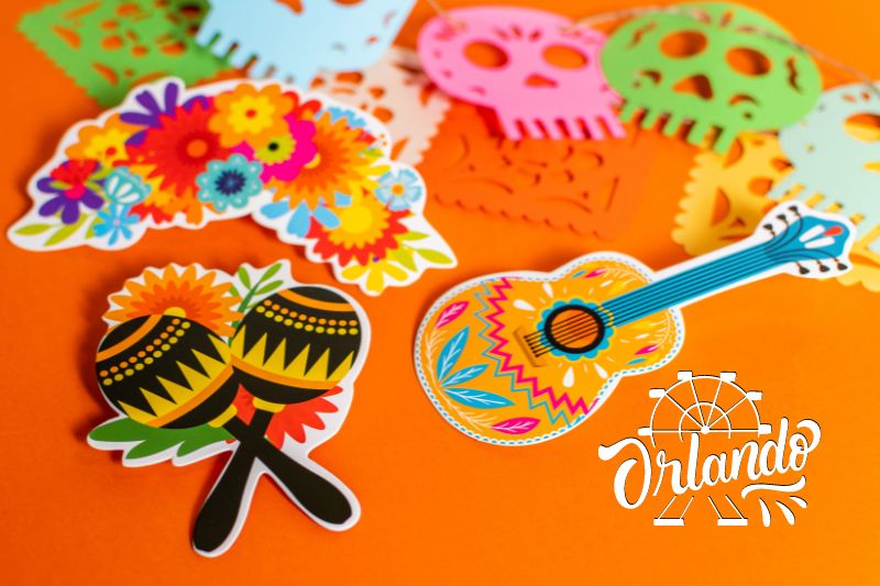 HIspanic Heritage Month Events in Orlando - orange background and fiesta decorations