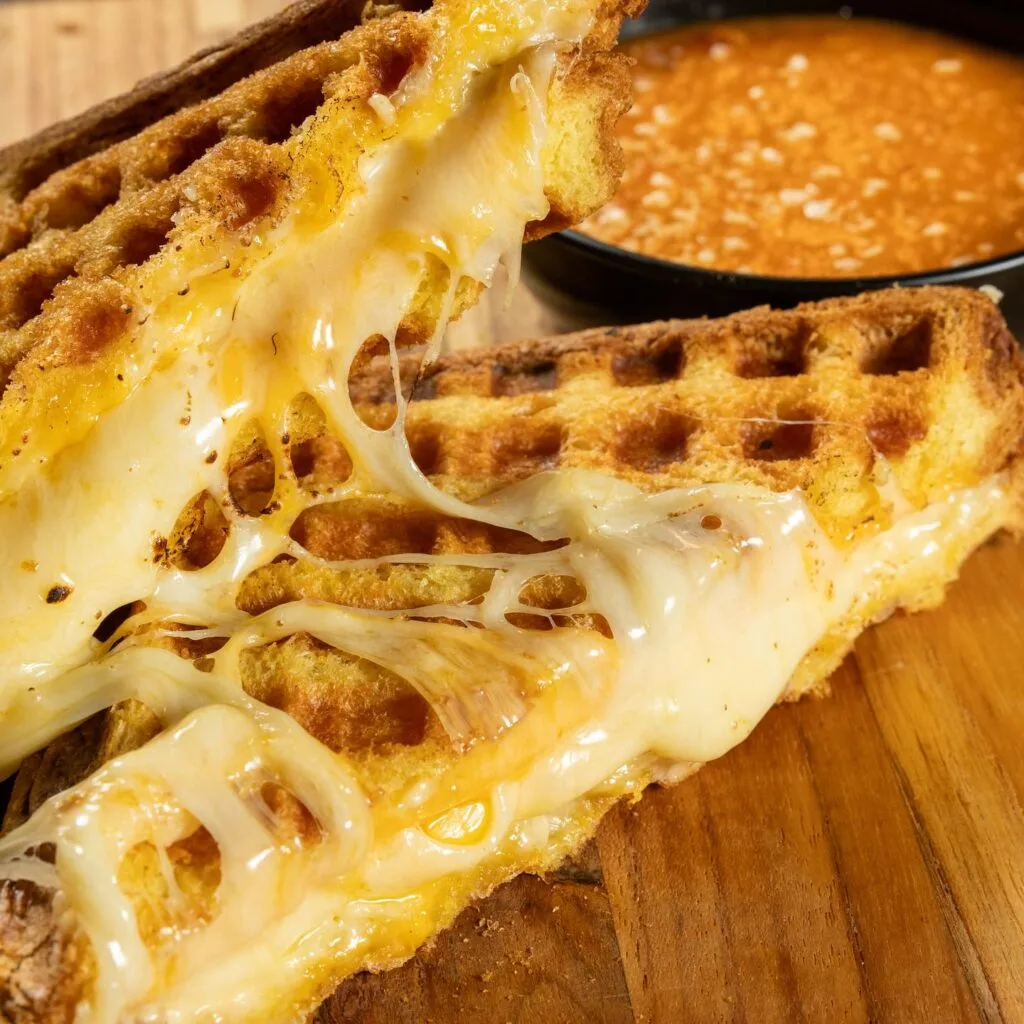 gourmet grilled cheese sandwich with tomato soup