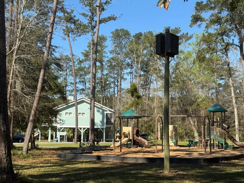 One of Fort McAllister's seven cottages beside the playground.