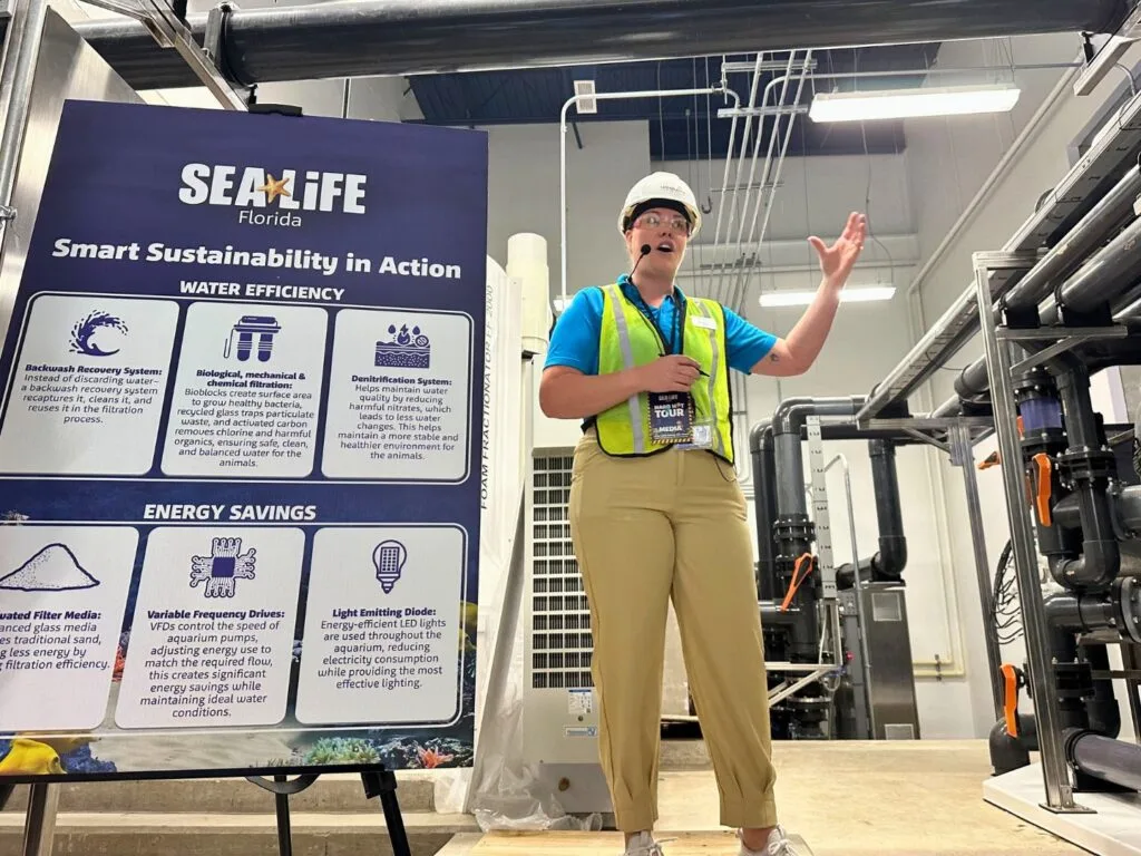 Sarah McMahon Curator Explains Filtration System at SEA LIFE Florida During Construction
