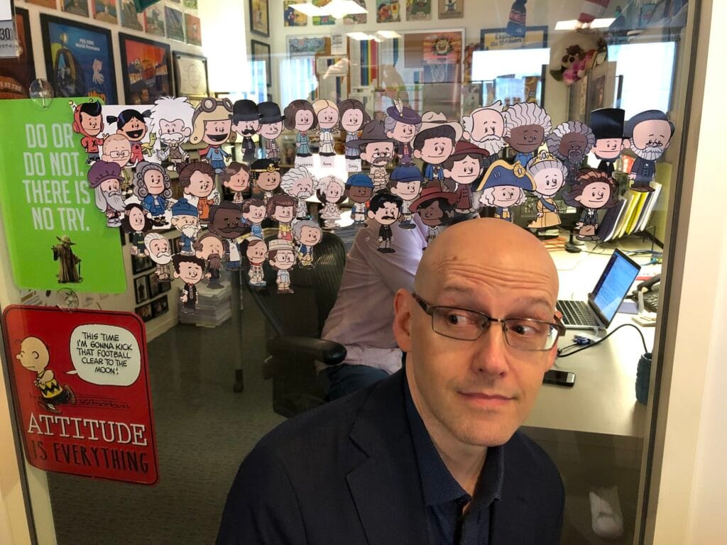 Brad Meltzer silly pose with Chris Eliopoulos illustrations