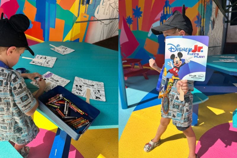 Coloring station for Disney Junior fans during Cool Kid Summer at Disney's Hollywood Studios - image by Dani Meyering collage