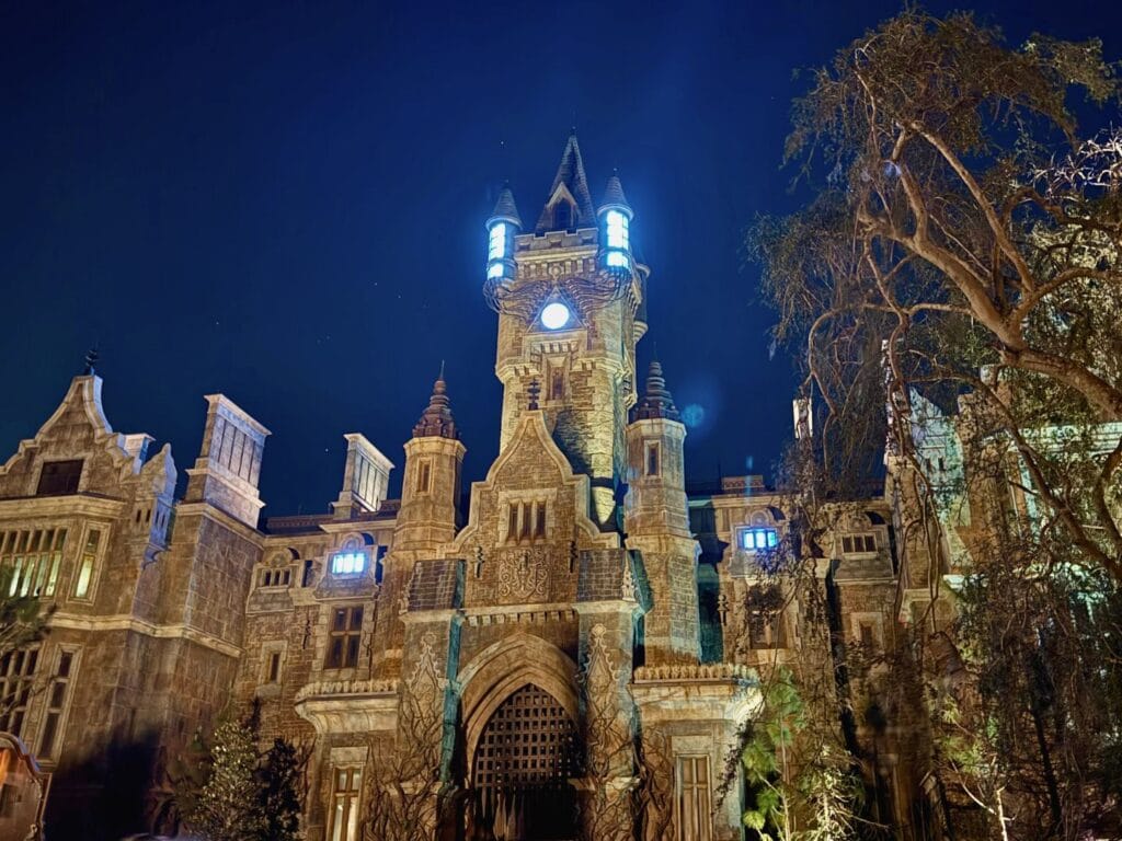 Frankenstein Manor exterior at night Dark Universe - image by Jodi Caballero