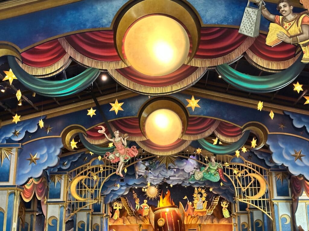 Pizza Moon at Epic Universe elaborate decorations in dining room - image by Dani Meyering compress