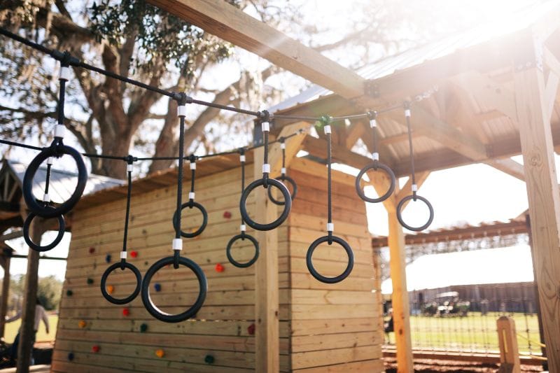 Fun climbing feature with monkey rings at Amber Brooke Farms