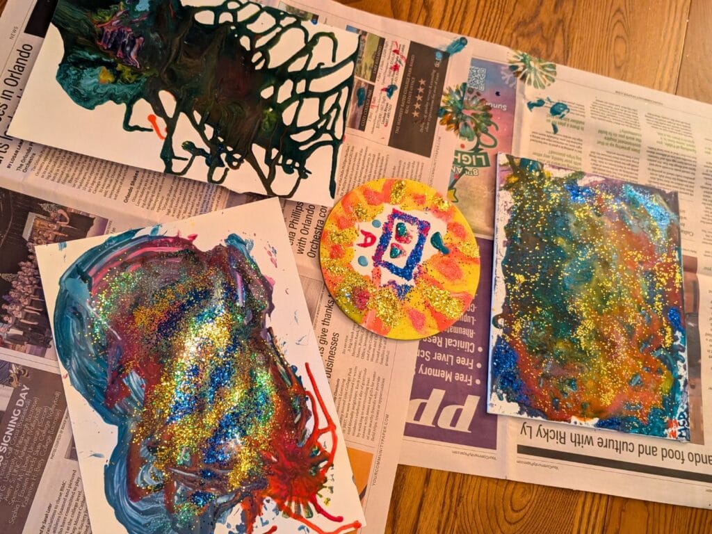 Kids After School Activities painted and glitter crafts on table - image by Maria DiCicco