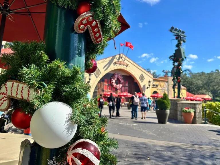garland at Waterfront area SeaWorld Orlando Christmas tips for parents - image by Dani Meyering