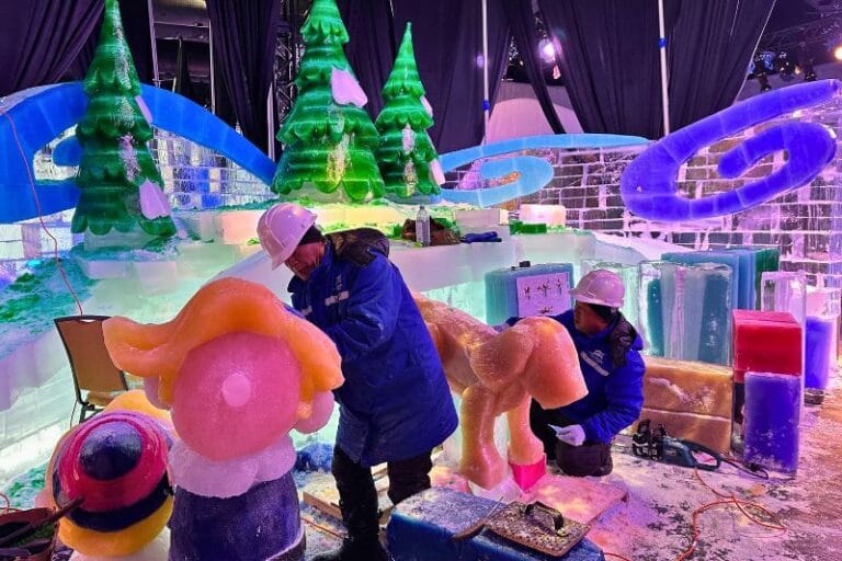 Ice Sculpters Artists Rudolph the Red Nosed Reindeer characters elves at ICE! Gaylord Palms - image by Dani Meyering comp