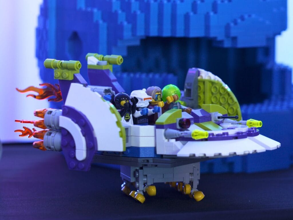 Galacticoaster ride vehicle made from LEGO bricks at IAAPA - image from LEGOLAND Florida