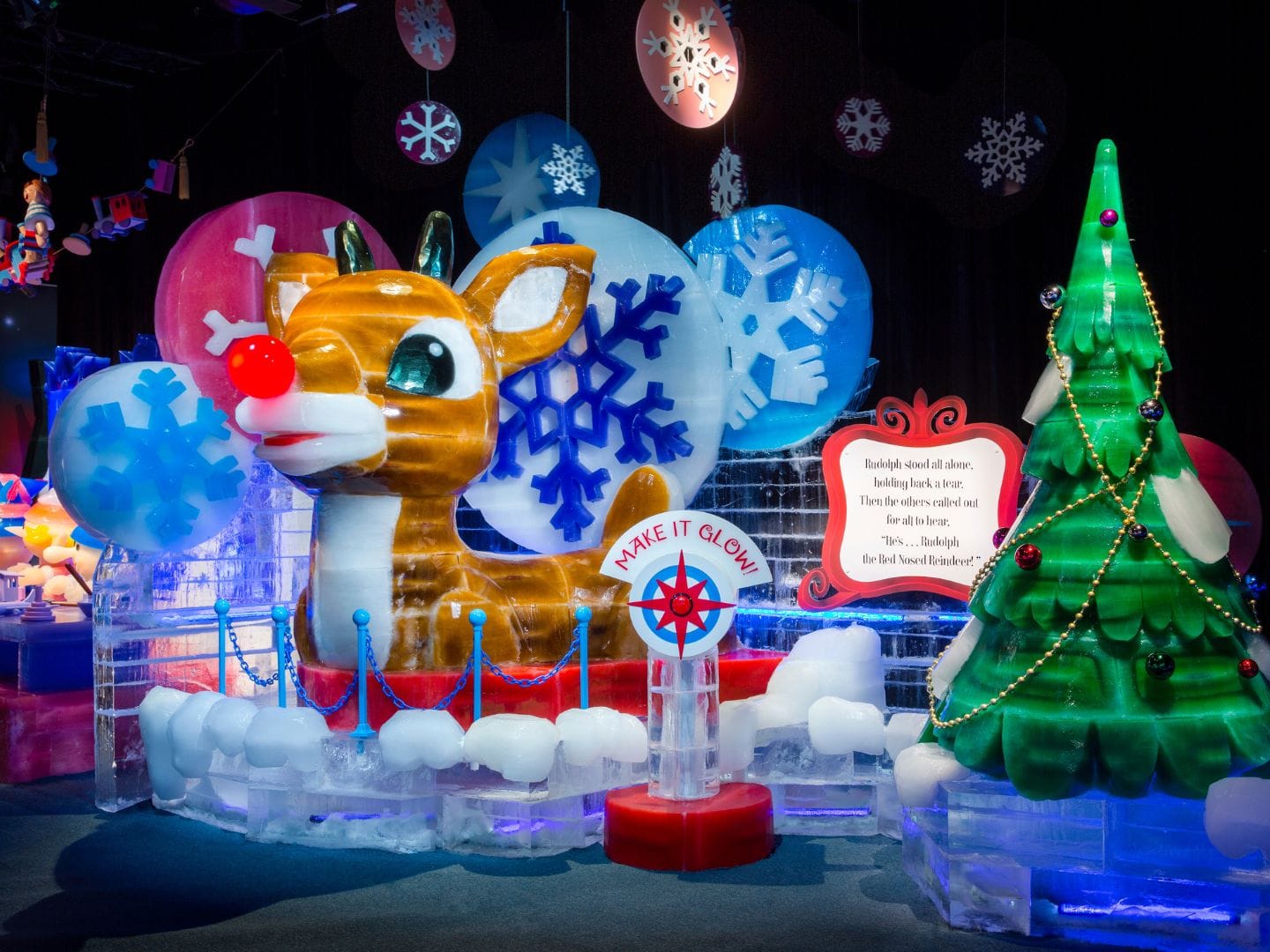 ice sculptures for Rudolph the Red Nosed Reindeer at Gaylord Palms