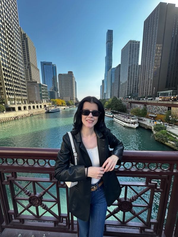 Hailea Boykin standing on bridge over Chicago River