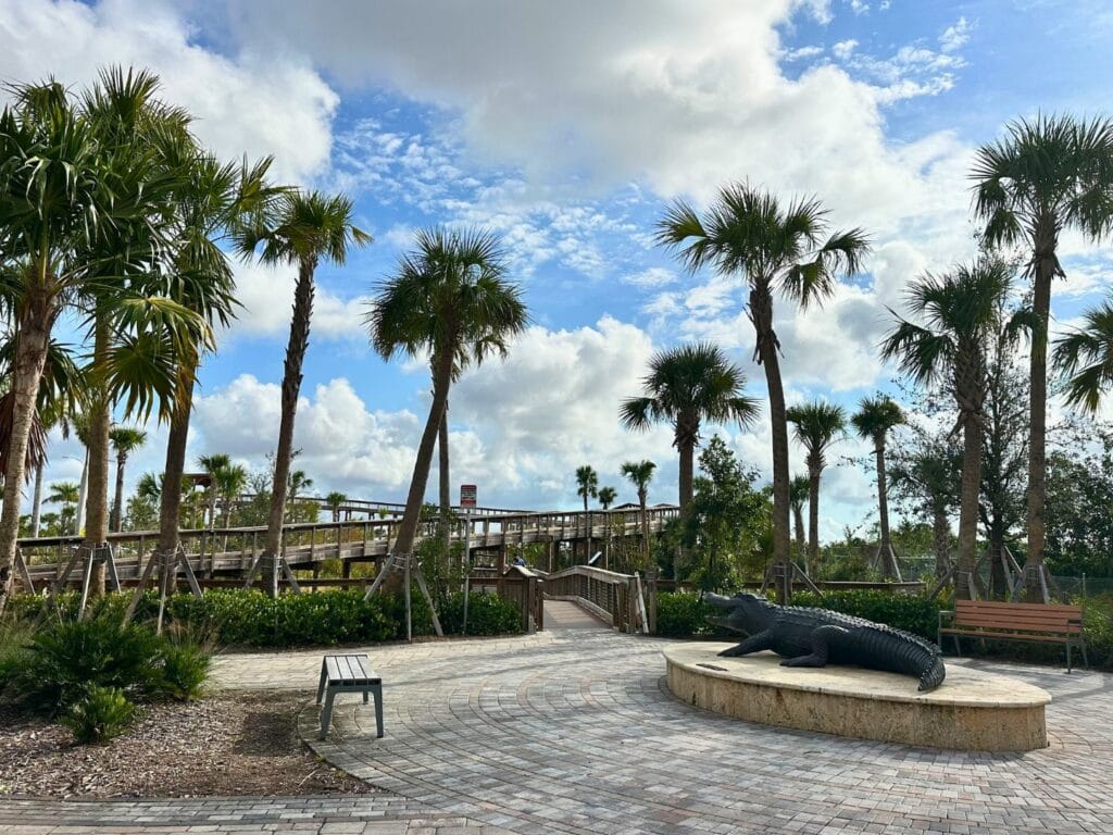 Entrance to boardwalk with alligator statue Everglades Rest Area Weston Florida - image by Dani Meyering