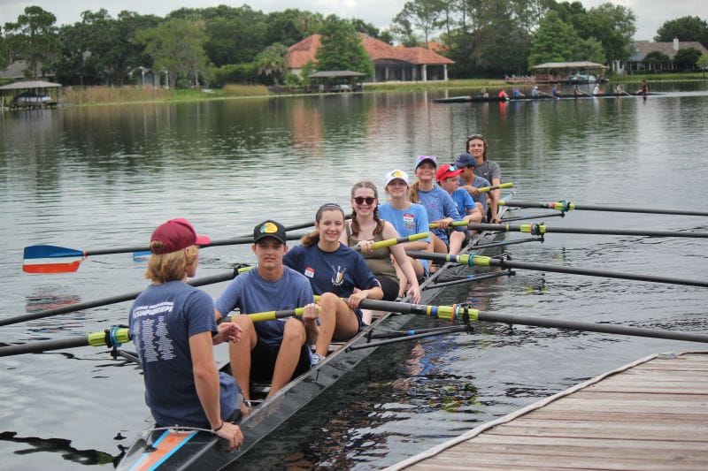 Orlando Area Rowing Society OARS campers rowing out on to lake