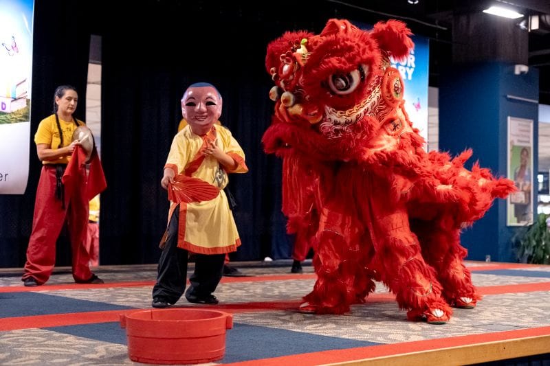 Chinese Lion Dancers at a Kung fu show at the Orlando Public Library is something fun to do in Orlando
