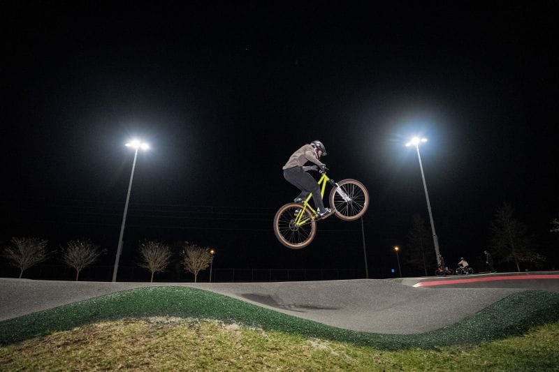 A biker catches ait at Wheel Park East -a great place for family-friendly fitness in Orlando