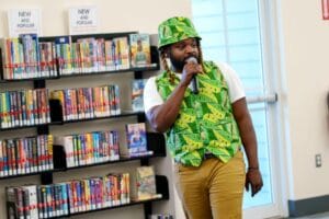 Musician Fyütch performing at the library, one of many family-friendly Juneteenth events in Orlando