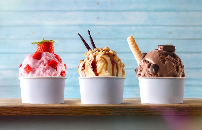 3 cups of ice cream front view