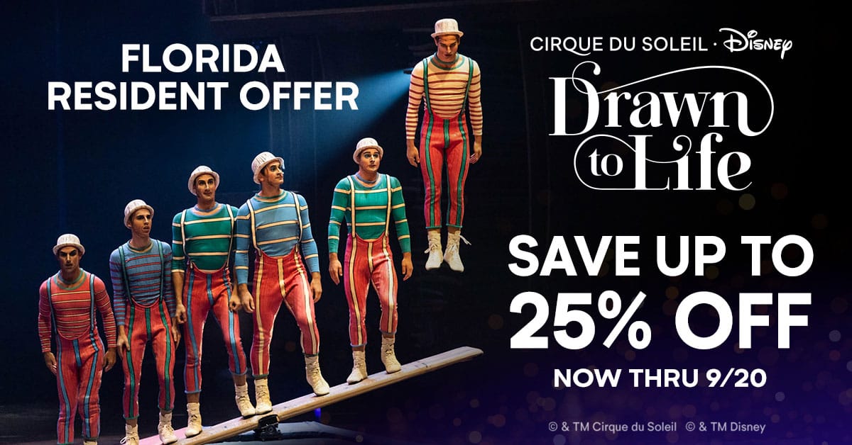 the FL Resident Discount for Cirque du Soleil Drawn to Life is going on now at Disney Springs!