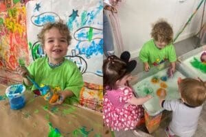 Kids painting pumpkins for fall